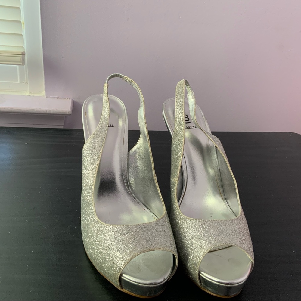 Elegant Silver Peep-Toe Slingback Heels